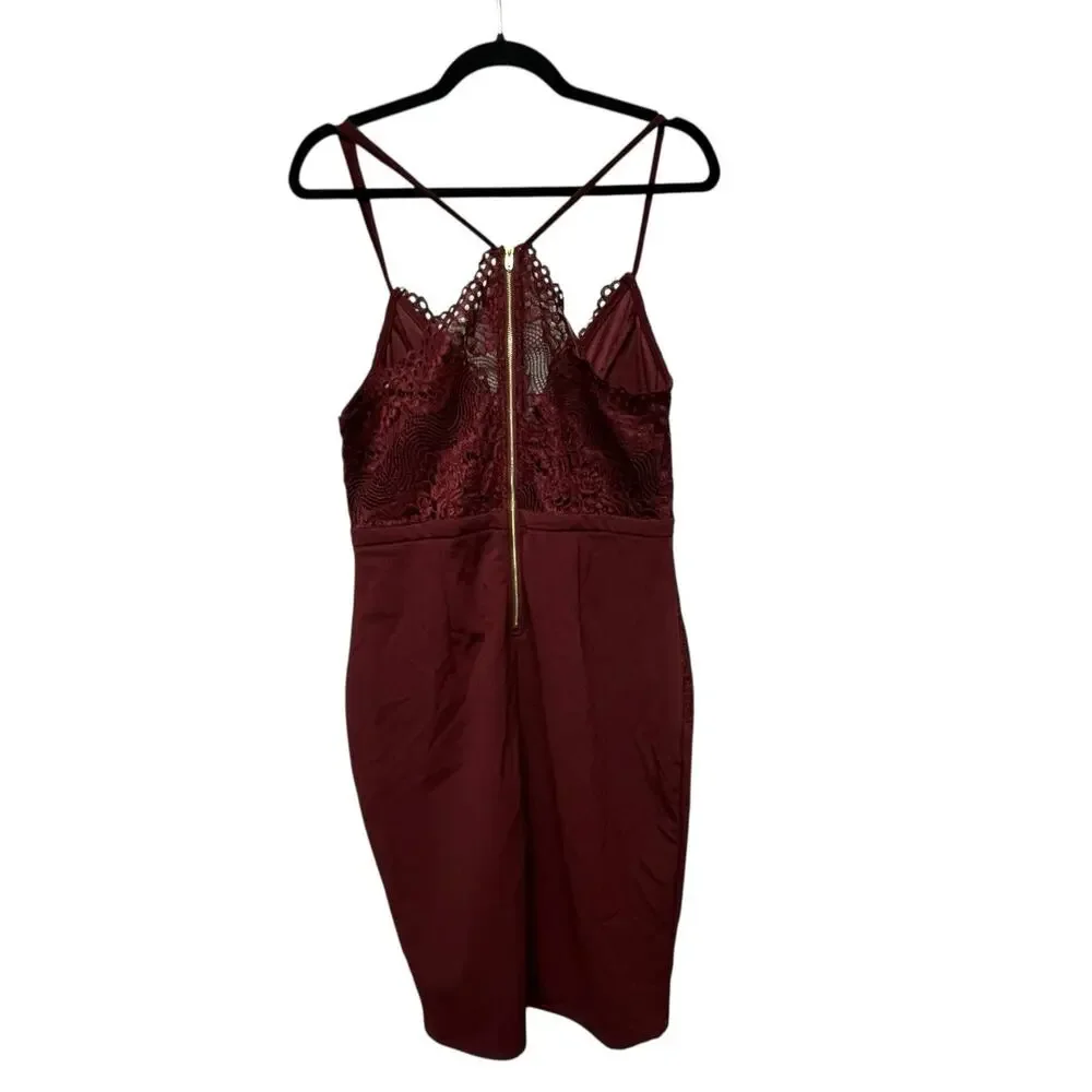 Y2K Whimsigoth Burgundy Slip Dress Sheer Lace Dark Fairy Romantic Witchy Vamp XL - Picture 10 of 16